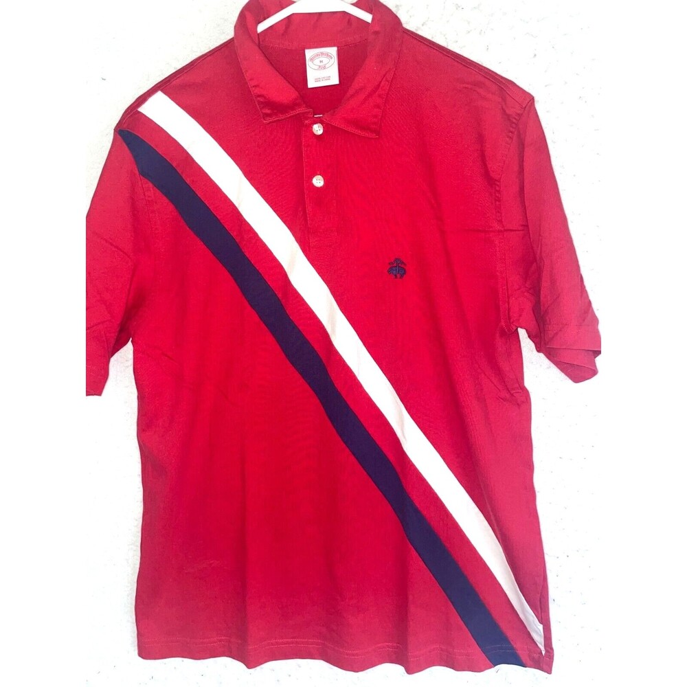 Brooks Brothers 346 Red Diagonal Striped Cotton Mens Short Sleeve Polo Shirt M